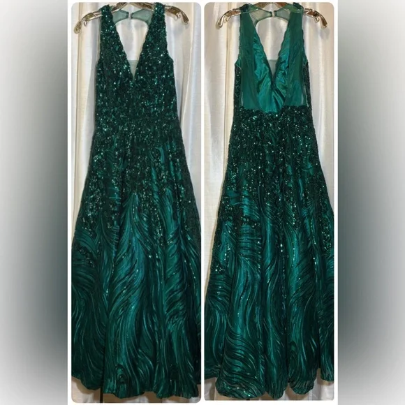 JVN Jovani 60641 Emerald Sequin Prom Ball Gown 6
